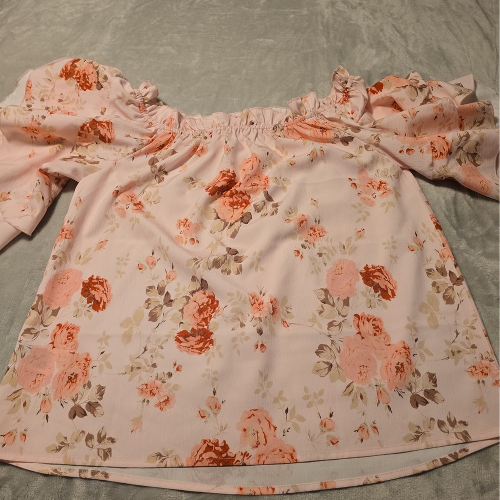 Pink Floral Flowy Shirt Size Large Romantic Boho Bohemian